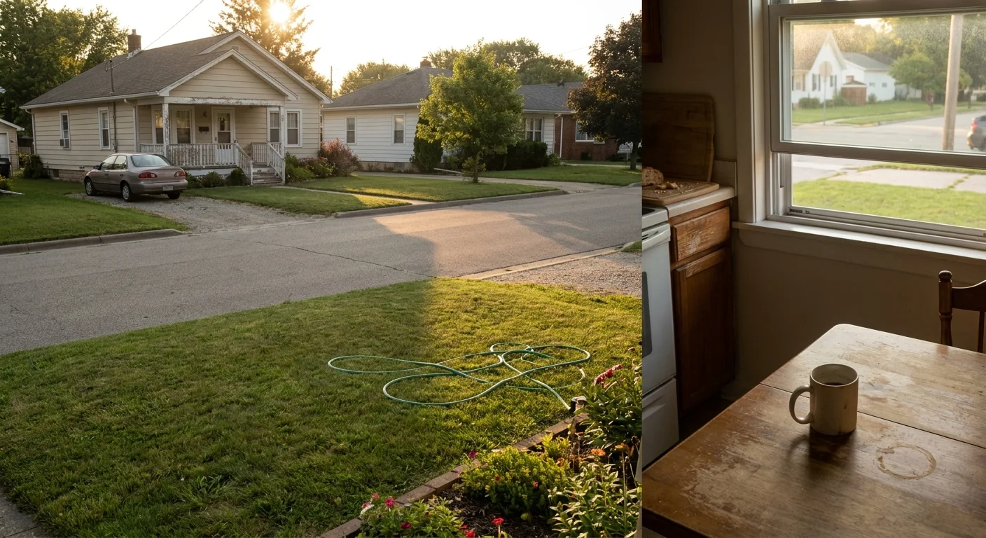 A car parked in the driveway of a suburban home during a golden sunset.