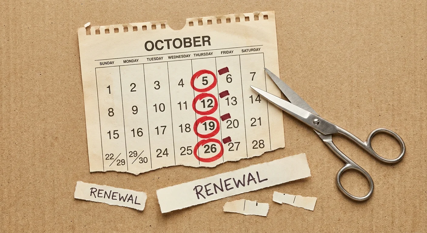 A paper calendar with dates circled in red, with scissors positioned to cut the page.