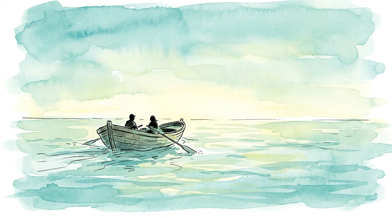 An ink and watercolor illustration of a small boat on calm turquoise water, representing intimate travel experiences.