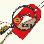 A conceptual illustration of a magnifying glass peeling back a fake $300 price tag to reveal the true $200 price underneath.