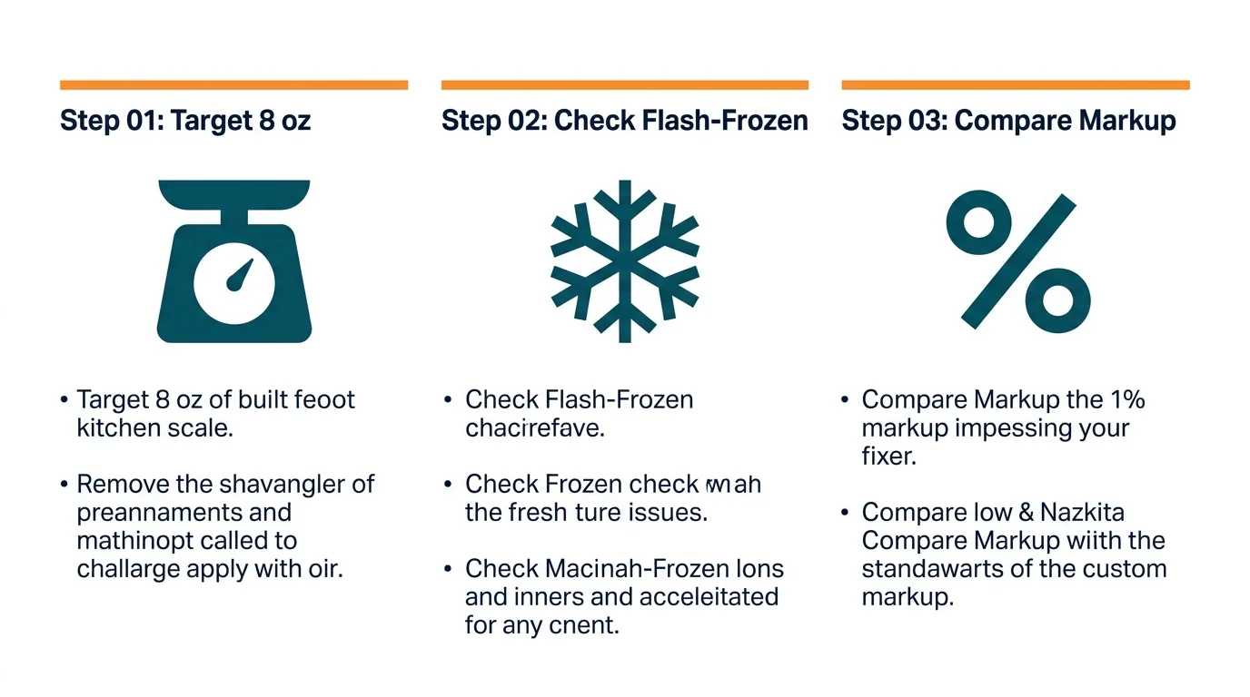 A structured three-step infographic outlining how to target portions, check frozen options, and analyze markups.