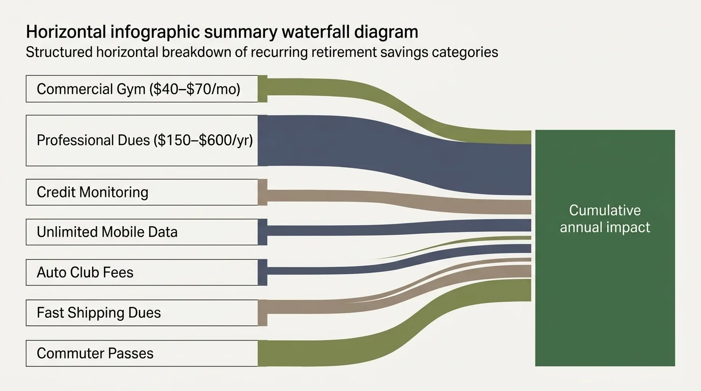 Sankey diagram tracing seven subscription categories combining into a single cumulative annual impact block.